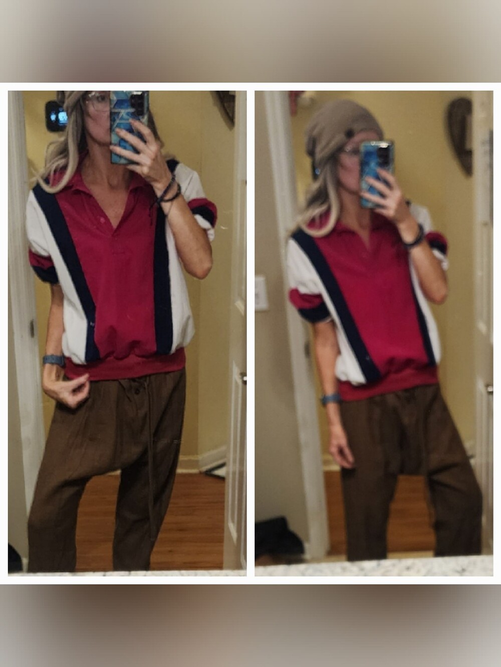 Vintage Puff Sleeve Colorblock Polo Pullover